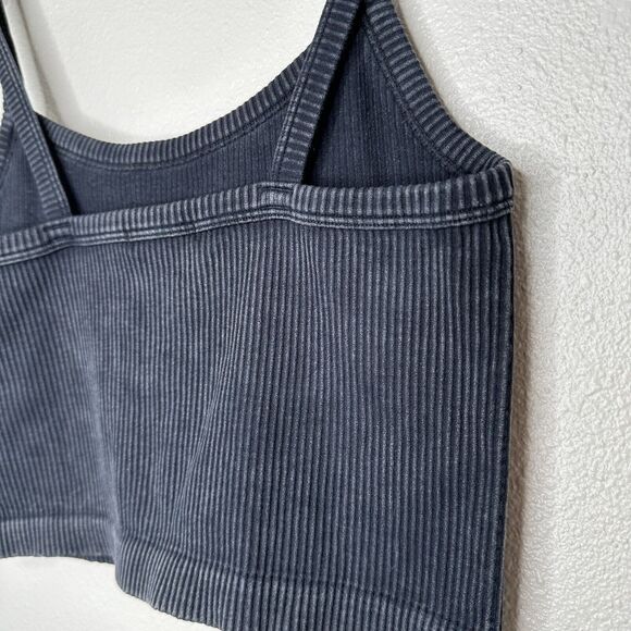 Forever 21 Faded Black Ribbed Square Neck Spaghetti Strap Crop Tank Top S / M - Picture 4 of 9